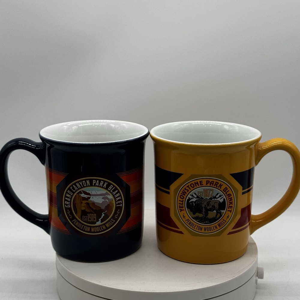 Set Pendleton Yellowstone & Grand Canyon Park Blanket Buffalo Coffee Mugs 18 oz